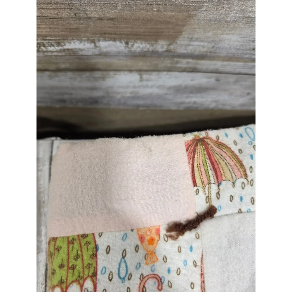 Handmade Patchwork Baby Quilt Umbrella Raindrop Print Fleece Flannel 40x50 Brown